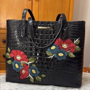 Brahmin Black and Red Floral Tote